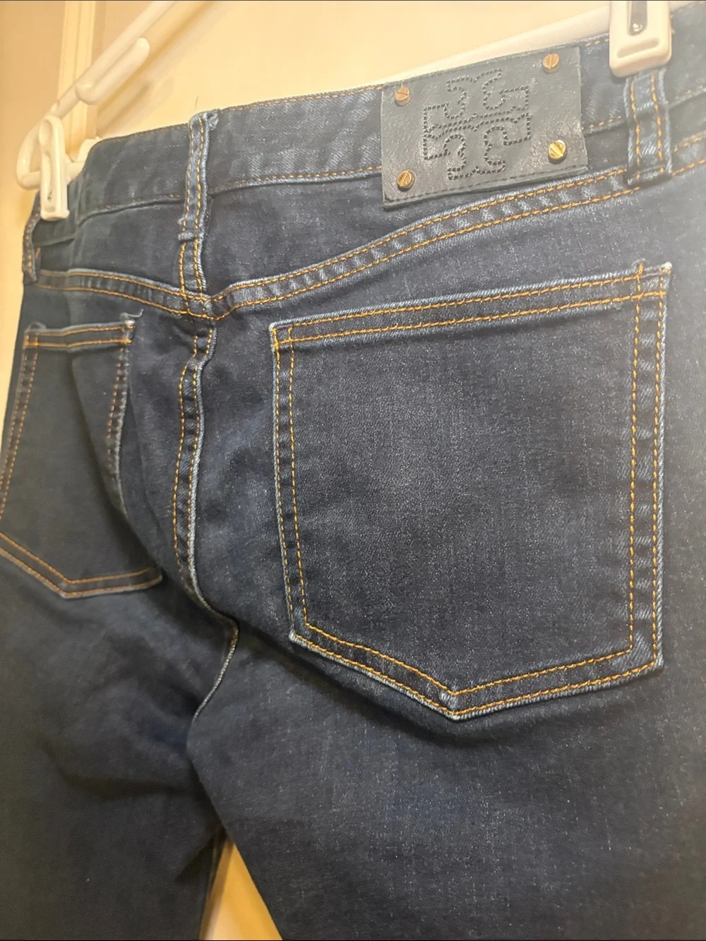 Tory Burch Navy Straight-Leg Jeans with Gold Hardware